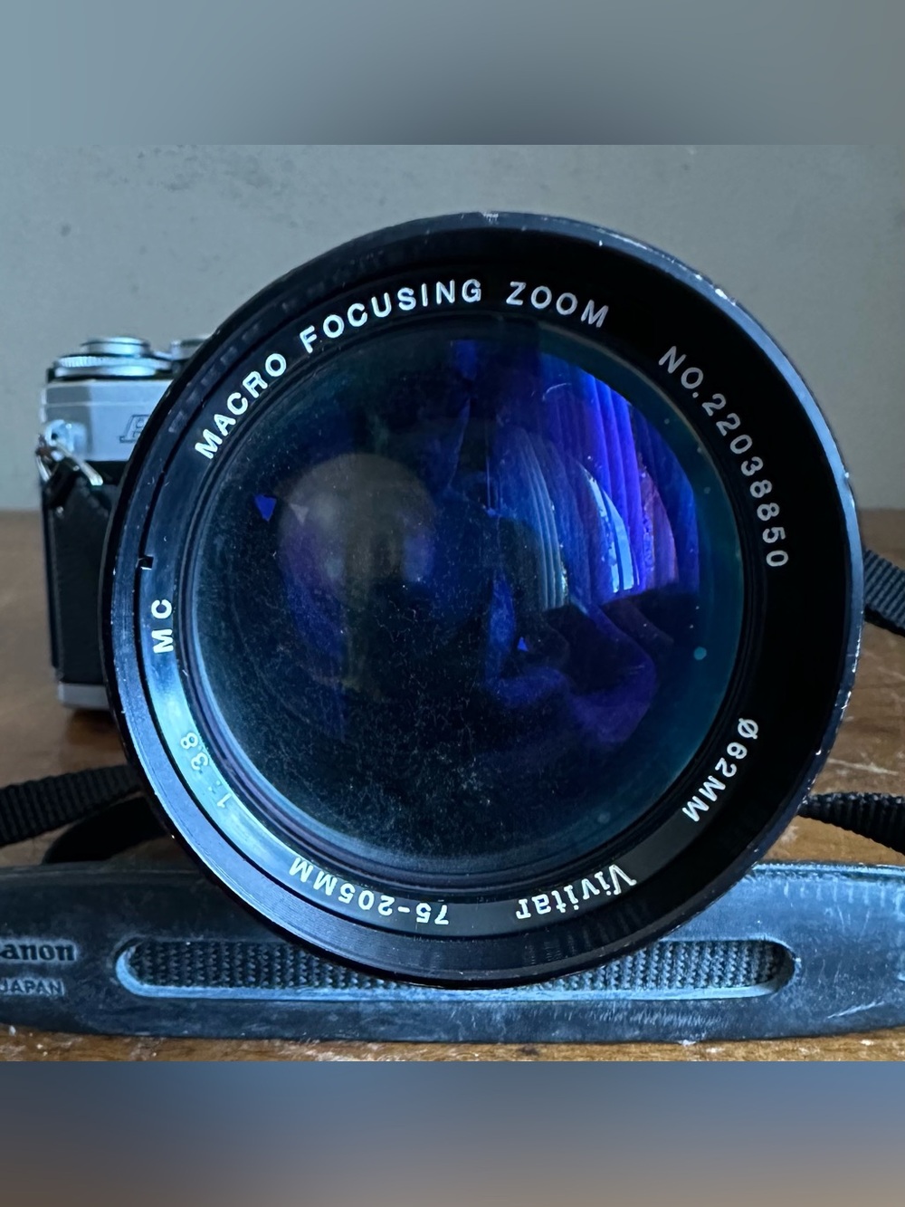 Canon AE-1 SLR 35mm Film Camera w/ Vivitar Macro Focusing Zoom 75-205mm Lens